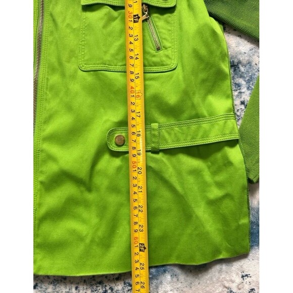 Peter Nygard Preppy Jacket Stretch Green Softshell Gold Zipper Woman 18” X 25” - Picture 3 of 11